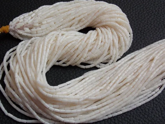 White Coral Bead Smooth Polished Tube Drum Cylinder Shape 4X2MM 0.35MM Hole 16inch Length Third Party Certified Jewelry