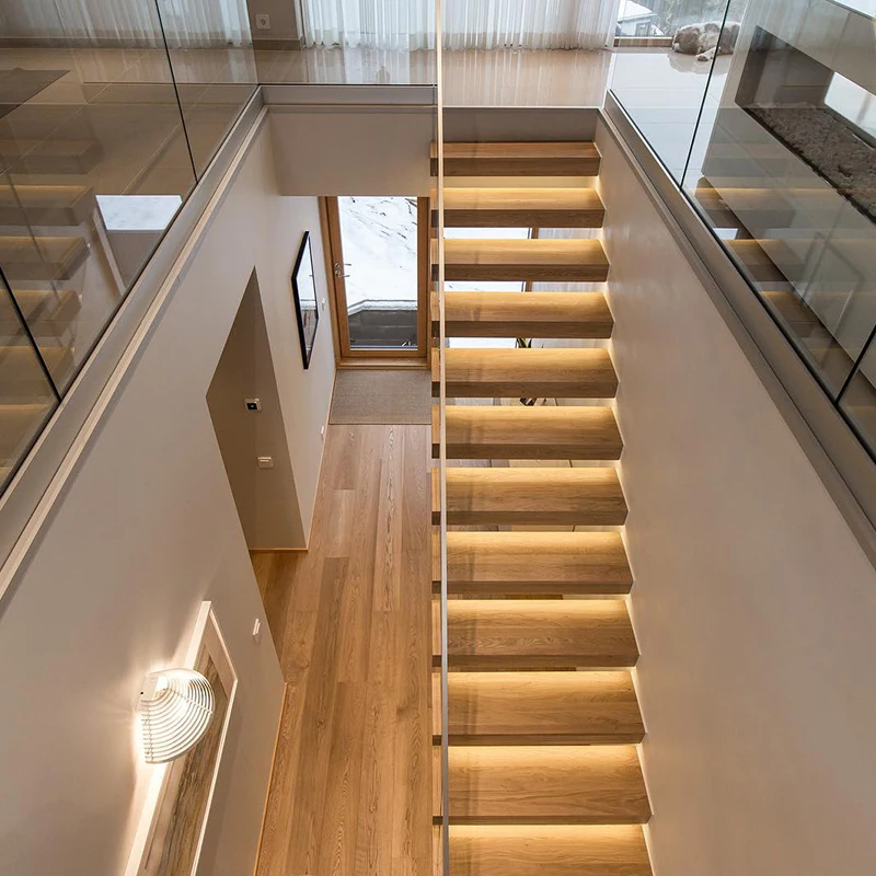 Interior Invisible Stringer Floating Stairs with 40Mm Oak Wood Tread