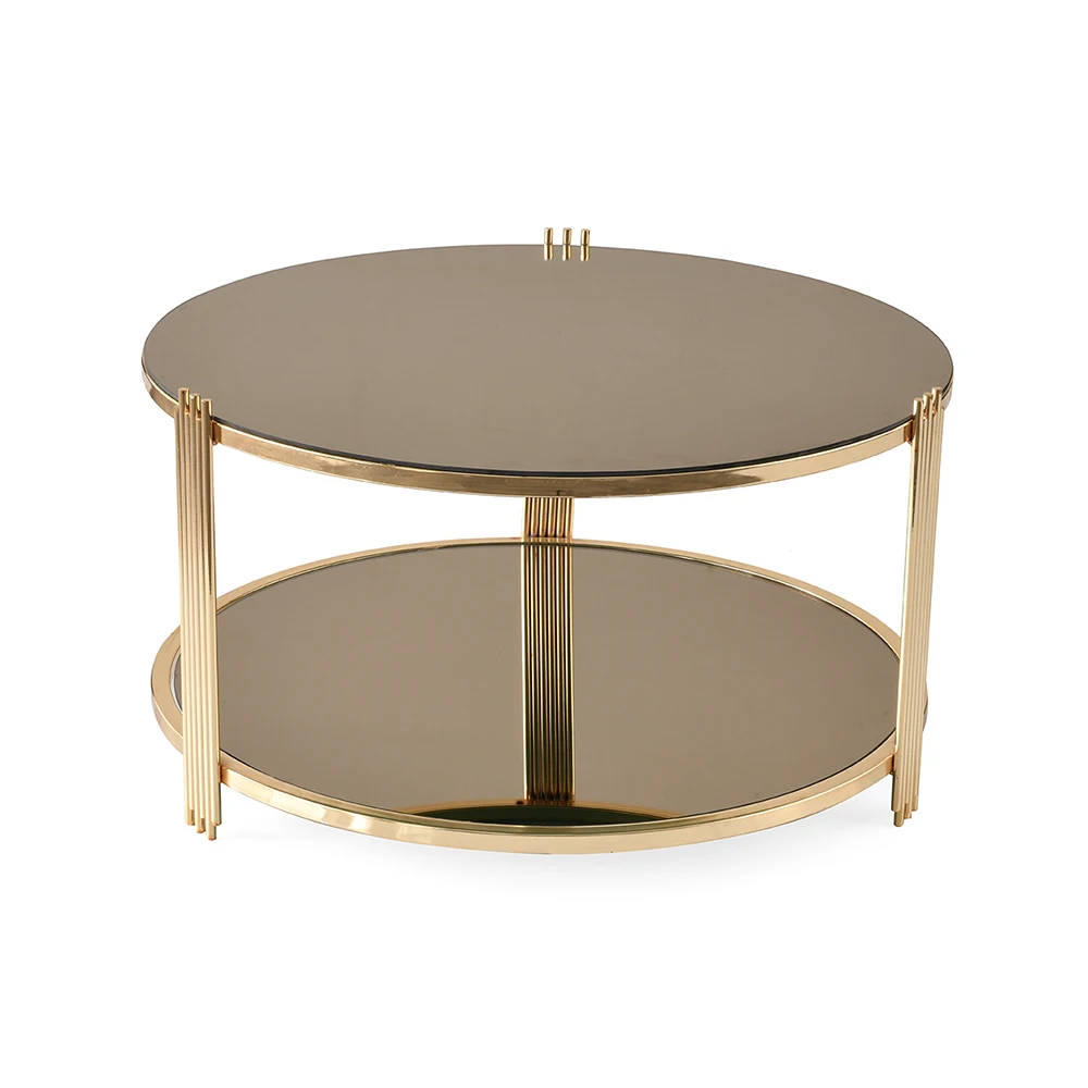 Elegant Glass Top 2 Floor Round Gold Coffee Table Buy Glass Coffee Table