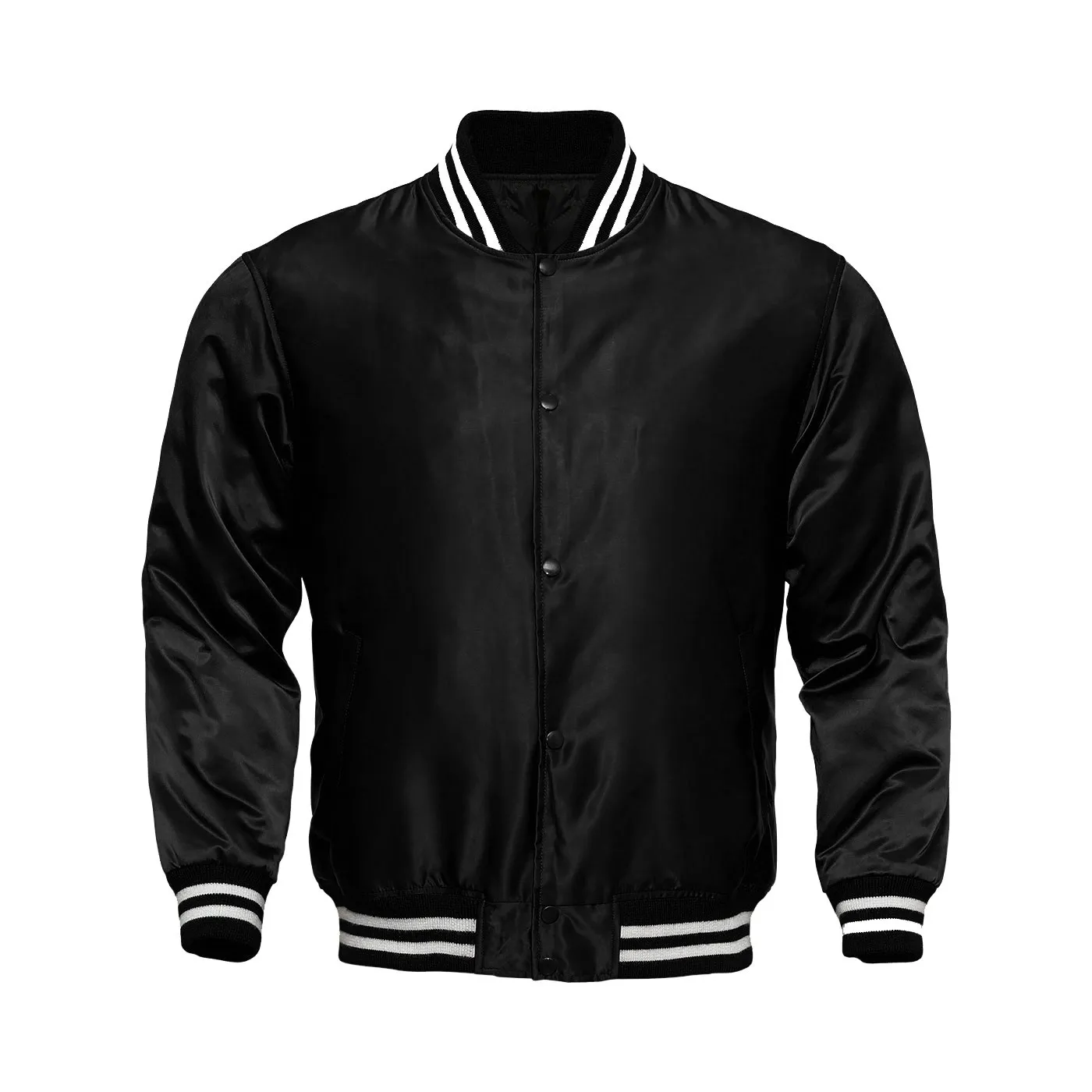 Custom Unisex Satin Jacket Wholesale Blank Black With White Stripes ...