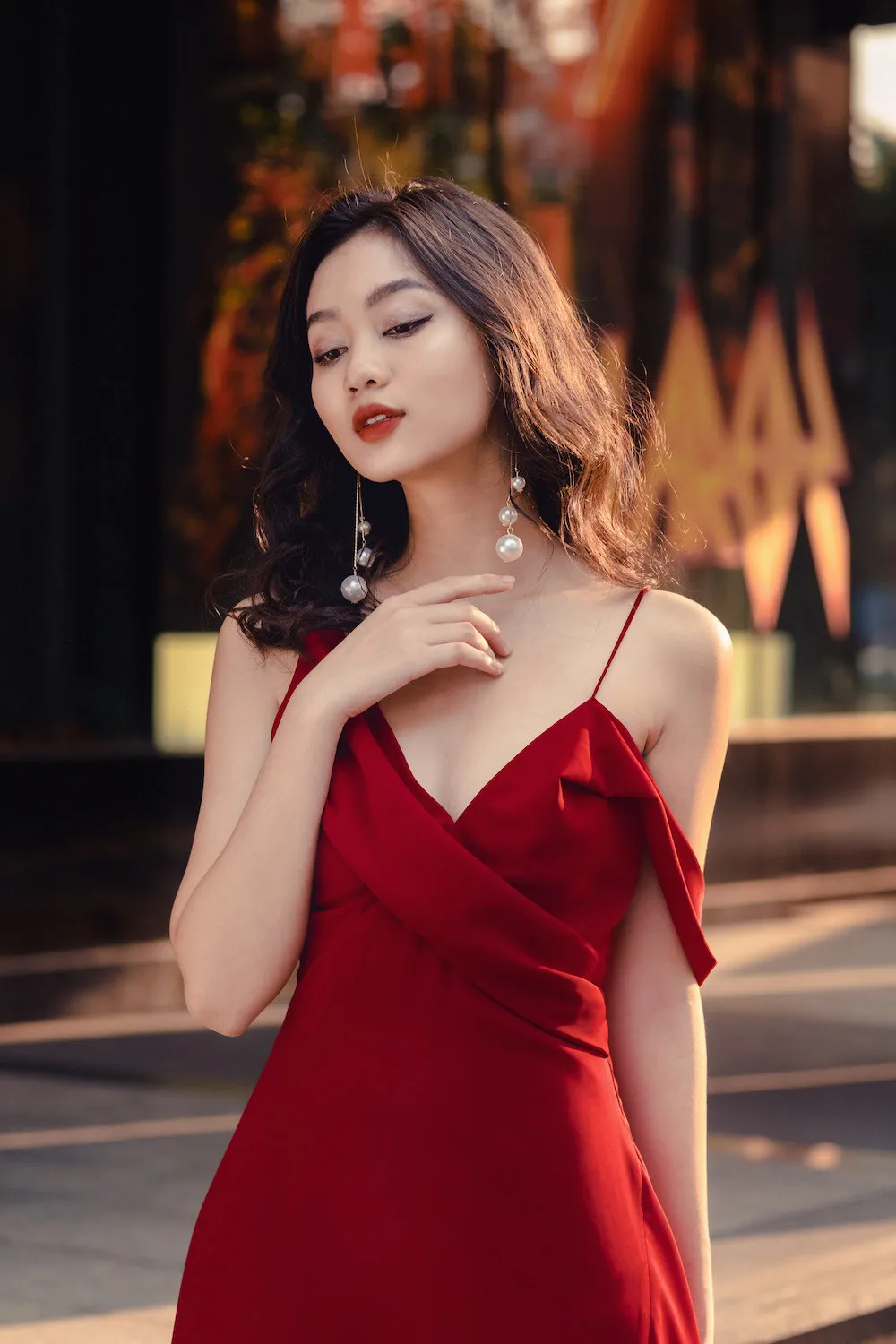 New Arrivals Solid Chiffon Cross V Neck Natural Waist Burgundy Maroon Midi Dresses Women Party Prom Night Zippers Asymmetrical