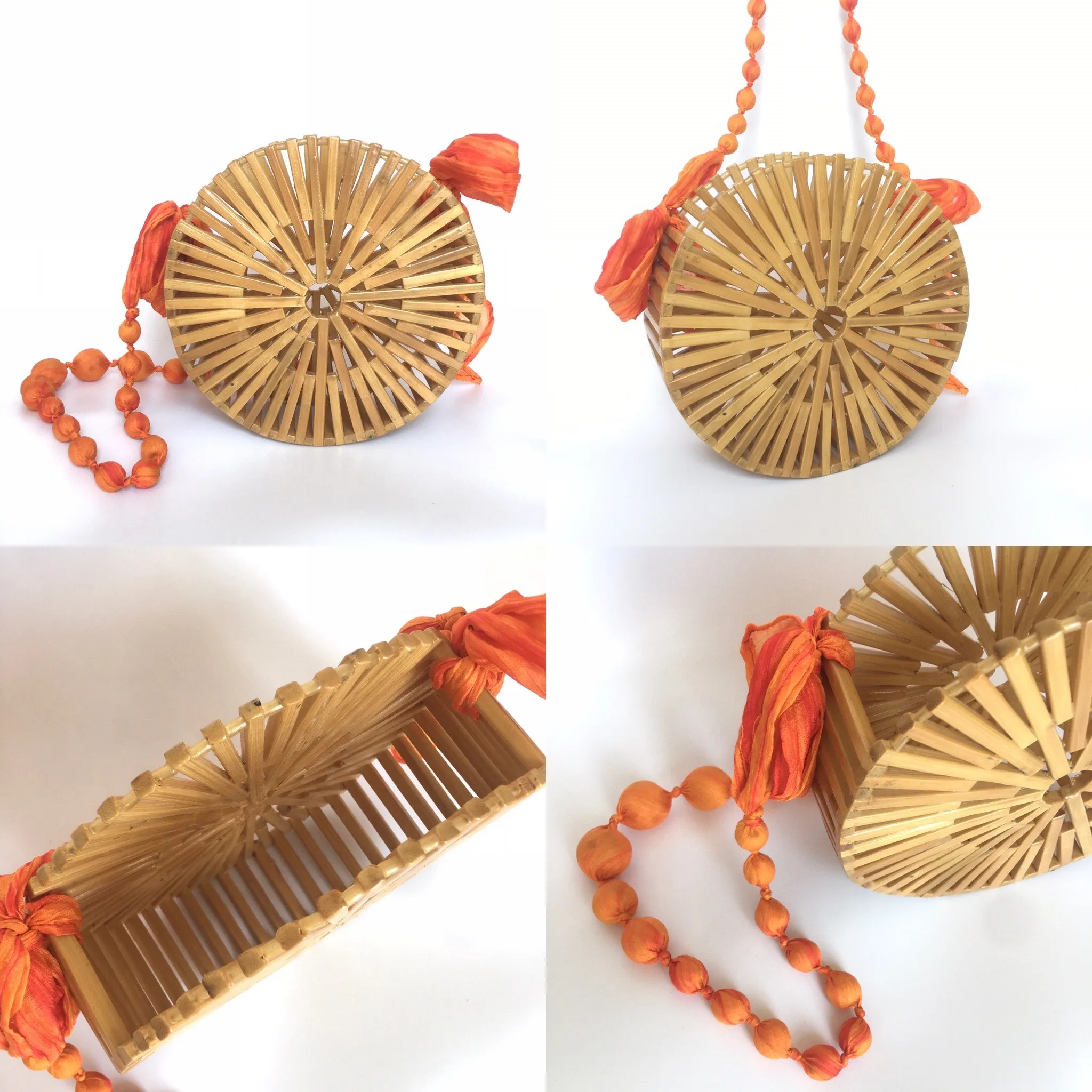 Bamboo Handbag With Silk Bead 2021 New Design Bamboo Crossbody Shoulder