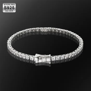 KRKC 925 Sterling Silver D VVS1 Diamond Necklaces Fine Moissanite Jewelry Moissanite Tennis Chain Bracelets for Men Women