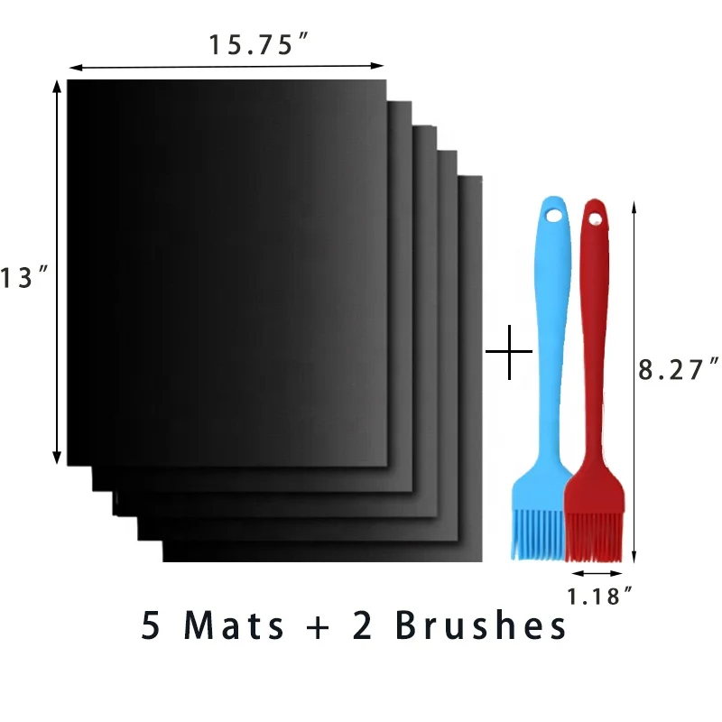 Черный/медный коврик для гриля и барбекю набор из 5 многоразовых антипригарных ковриков 13x15 75 дюймов с 2