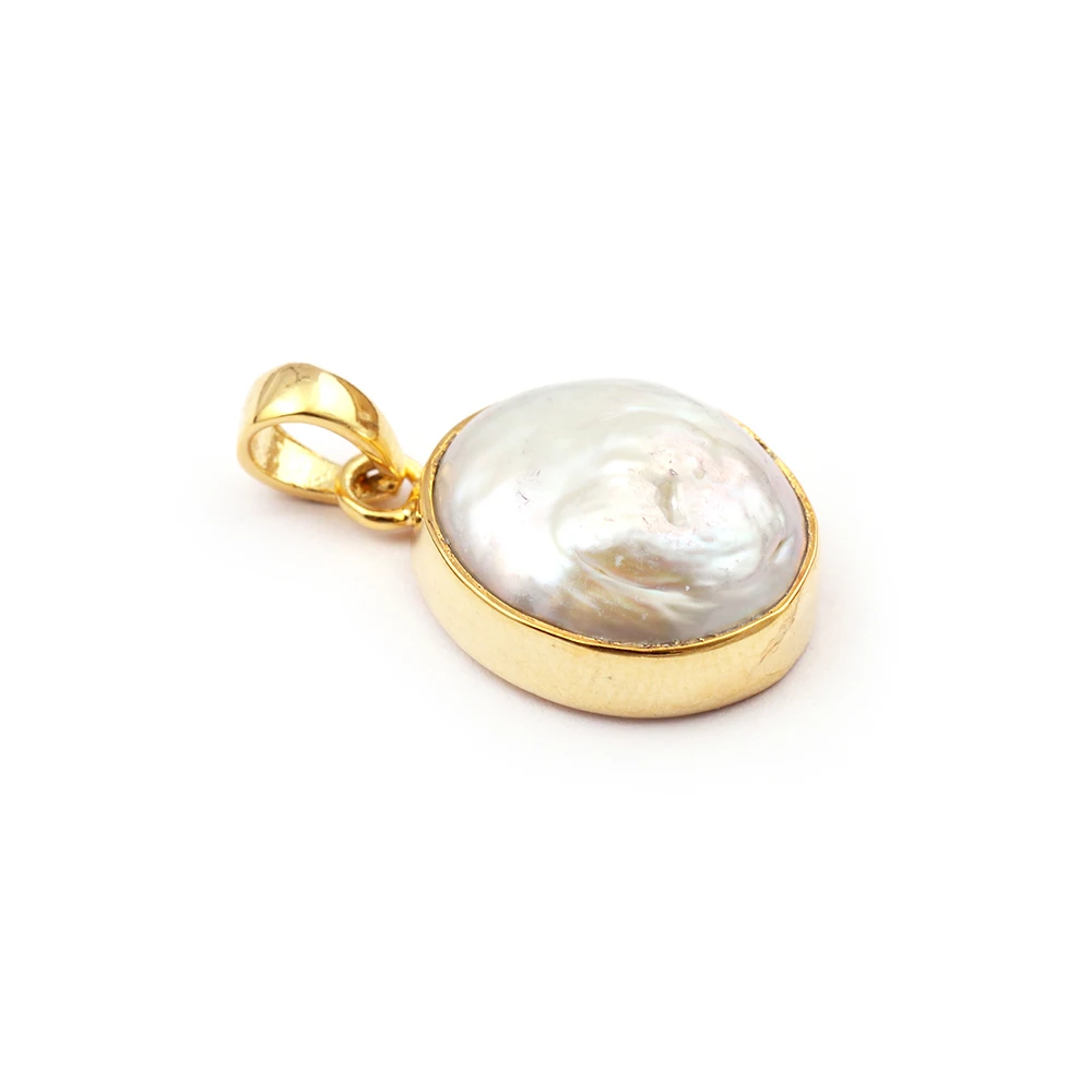Brass Gold Plated Freshwater Pearl Gemstone Pendants Collet Setting