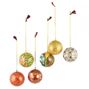 Handmade Premium Multicolor Paper Mache Balls Shape Christmas Tree Ornaments Decoration NPMO-05