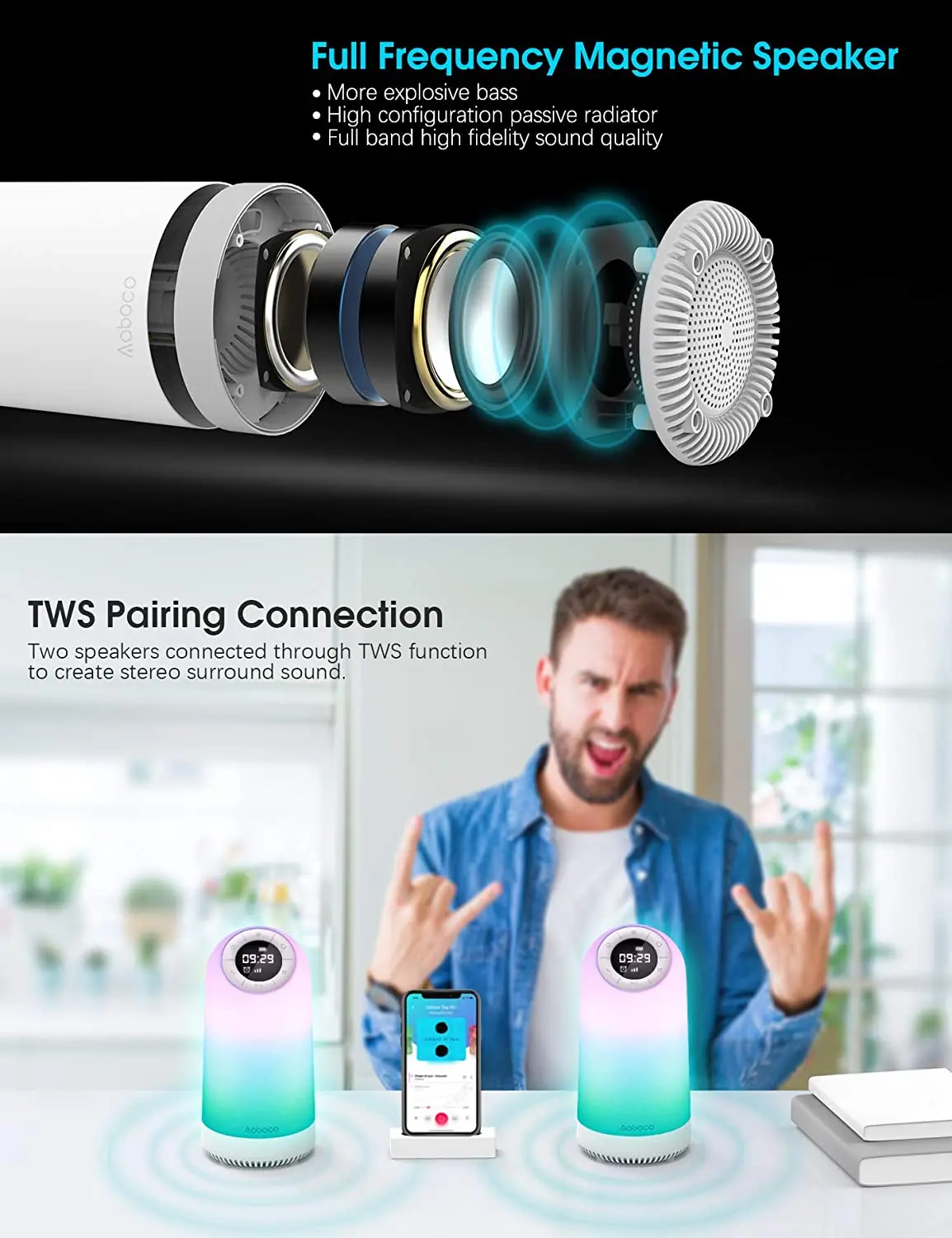 Bluetooth Soundbox Soundbar Wireless Sound Box Waterproof Microphone Dj Loudspeaker Moon Led Lamp Light Speakers Active Portable - ANKUX.COM