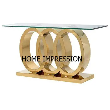 Round Rings Joint Mirror Top Console Designer Table Handmade Luxury Worldwide Selling Console Table
