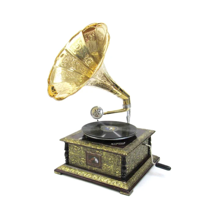 Домашний Декоративный винтажный граммофон, проигрыватель записей с деревянной основой, латунный гудок, винтажный музыкальный проигрыватель на заказ, распродажа