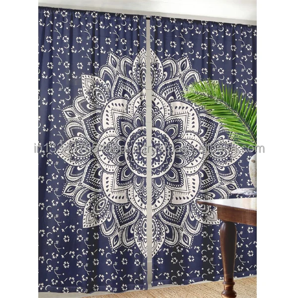 Ombre Mandala Curtain Indian Drape Handmade Curtain Cotton Home Wall Curtain Set 
