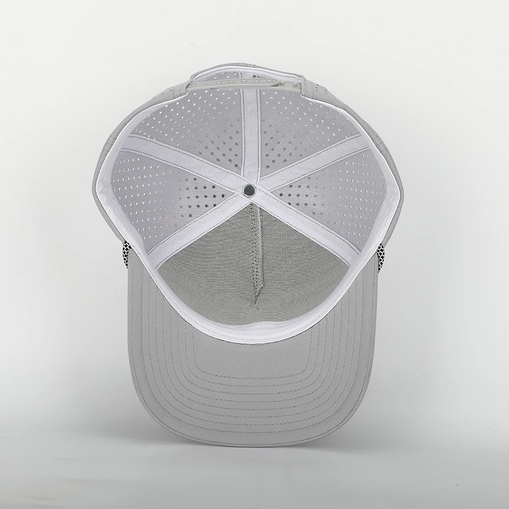 Высококачественная классическая Кепка с отверстиями и лазерной вырезкой на 5 панелей, Мужская водонепроницаемая бейсболка с перфорацией и логотипом с вышивкой, бейсболка с серой веревкой