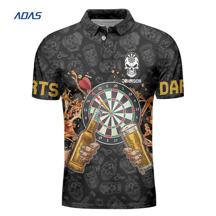 Cheap Custom Logo Dart Polo Sublimation Print Jersey Breathable Zipper Design Your Own for Team Darts Shirt Breathable Polyester