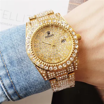 Iced Out Diamond Watches For Men and Women in Gold Plated Round Lab Diamond Bling Jewelry Solid 925 Sterling Silver by Ritzin