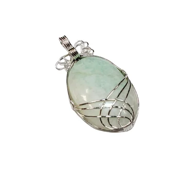 Hot Sell Green Natural Green Aventurine Healing Crystal Wire Wrap Oval Palm Stone Pendant Buy Online