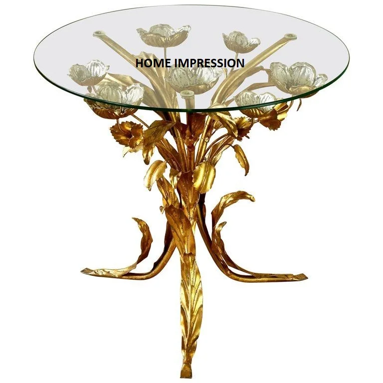 Attractive Design Palm Tree Shape Gold Metal Coffee Table With Glass Top Decorative Table for Home Decor Accessory in Low Price