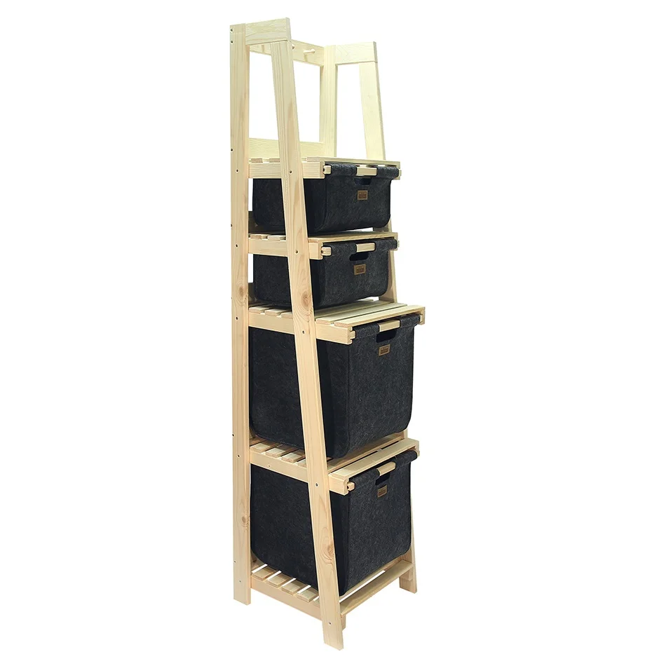 High rack with 4 storage baskets and hooks, 40/40/165