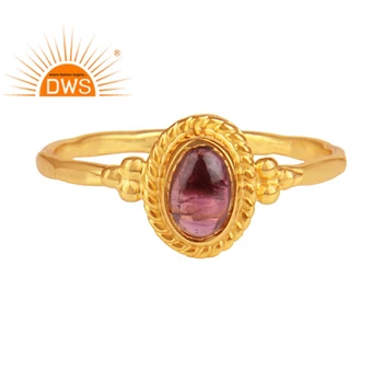 Antique 925 Sterling Silver Ring Indian Gold Plated Jewelry Pink Tourmaline Gemstone Ring Suppliers
