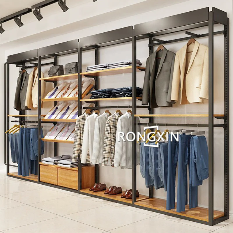 Retail Men's Shop Clothes Wall Shelf Cloth Hanger Rack Display Racks ...