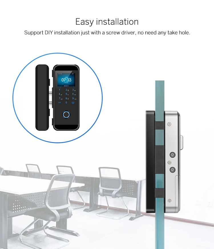 Frameless Glass Door Biometric Fingerprint Smart RFID Card Password Home Office Remote Control Electronic Lock