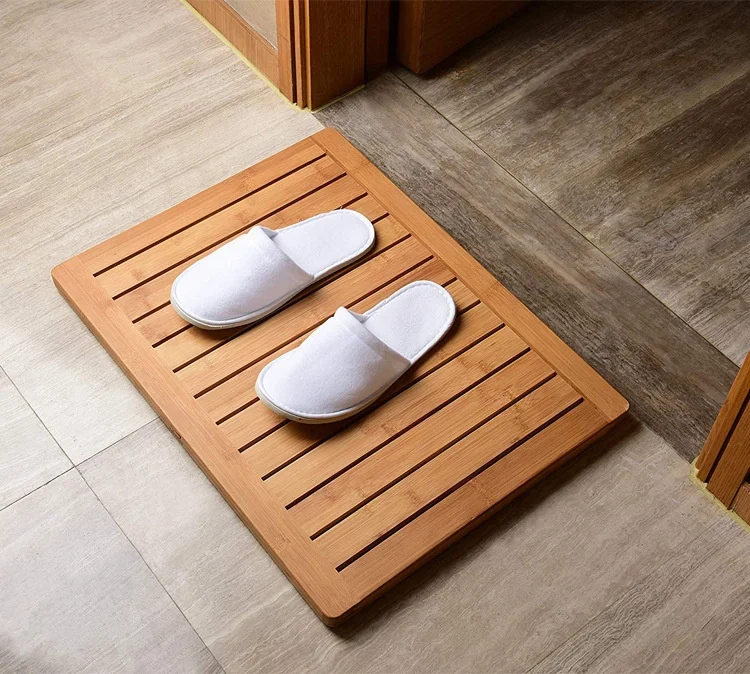 Spetebo - Tapis De Bain En Bambou Naturel 53x35 Cm - Antidérapant Avec
