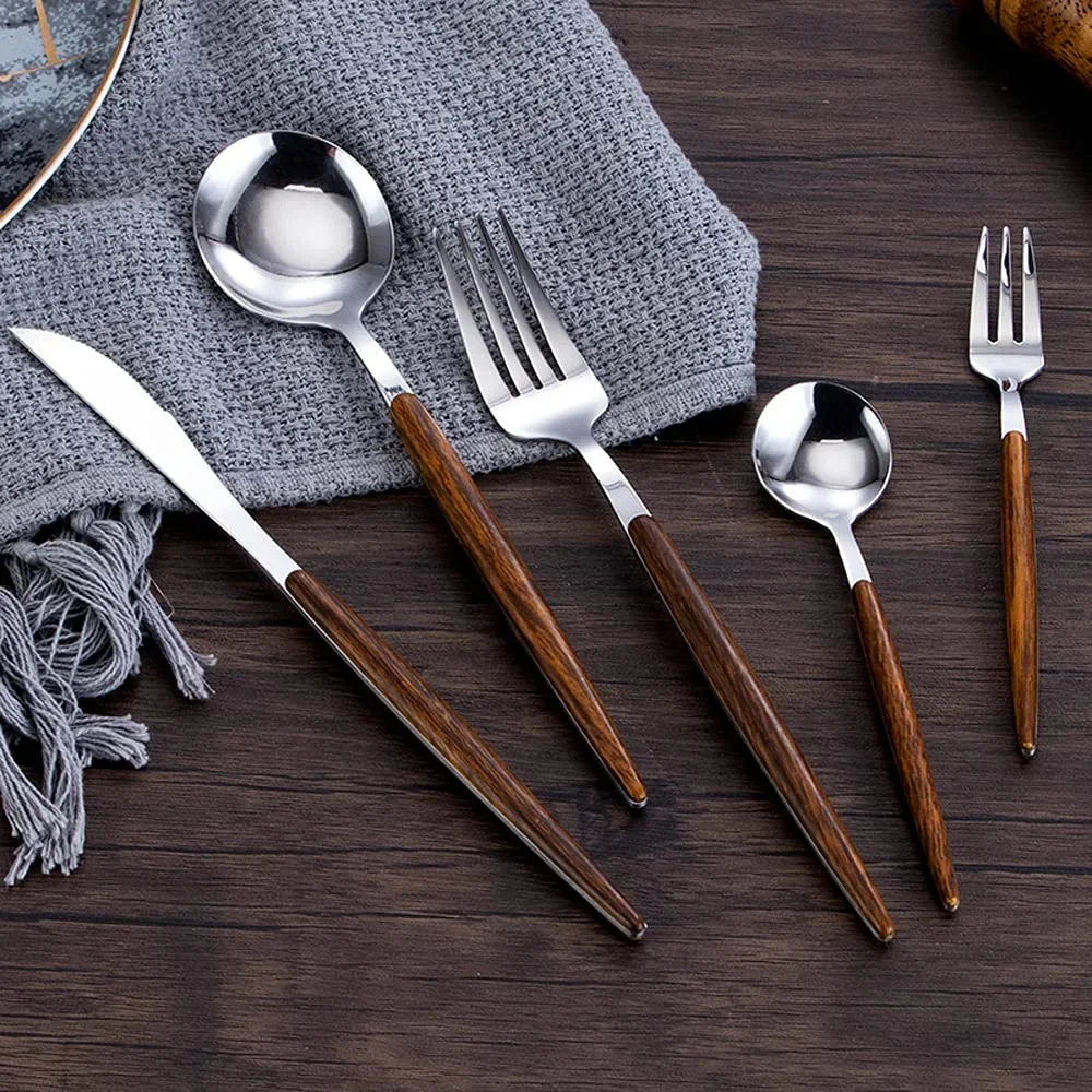 5 Pieces Silverware Flatware Set With Wooden Handle For 2, Stainless Steel  Flatware Cutlery Set For Home And Restaurant, Travel - Buy 5 Pieces Silverware  Flatware Set With Wooden Handle For 2