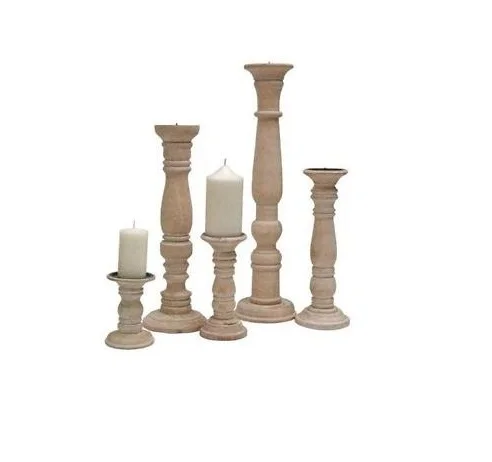 Modern Design Wooden Pillar Candle Holder Stands 3 Piece Wood Candlestick Centerpieces for Tableware