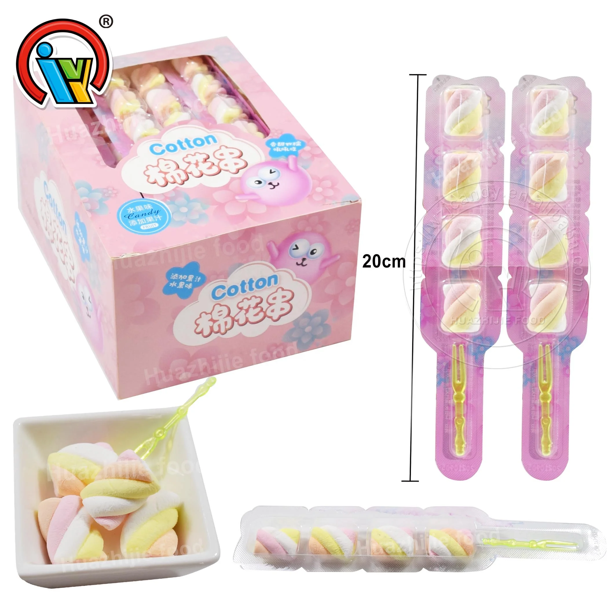 Marshmallow Candy Custom Halal Wholesale Sweet Cotton Candy Twist Marshmallow Candy With Fork