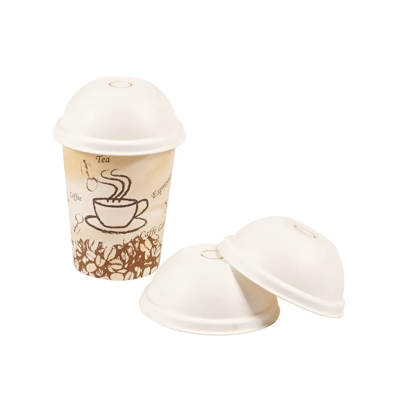Cover For Double Wall Paper W Sugarcane 8oz 12oz Lids Biodegradable Pla Dome Lid Cup