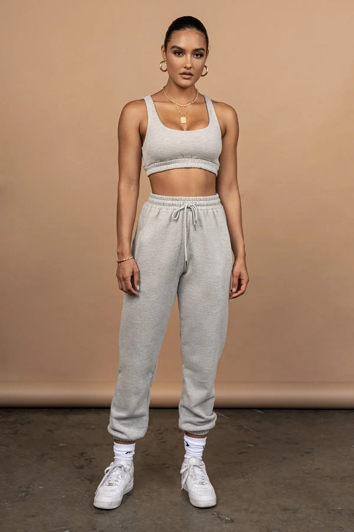 track pants and crop top