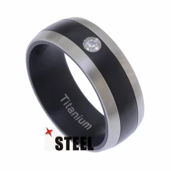 Fashionable New Arrival Black plated Titanium Stainless Steel Mens Ring with Cubic Zirconia stone