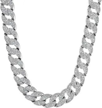 Rhodium Plated Chain For Men Miami Cuban Link 16mm,8 Inch Necklace From ...