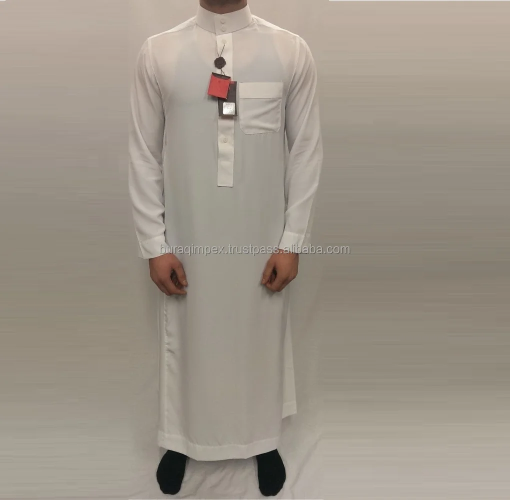 Muslim Arabic Men White Thobe Kuwait Style Long Jubah Daffah Thobe ...