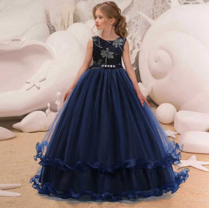 Elegant Floral Girls Cotton Frock Design Ruffled Crystal Belt