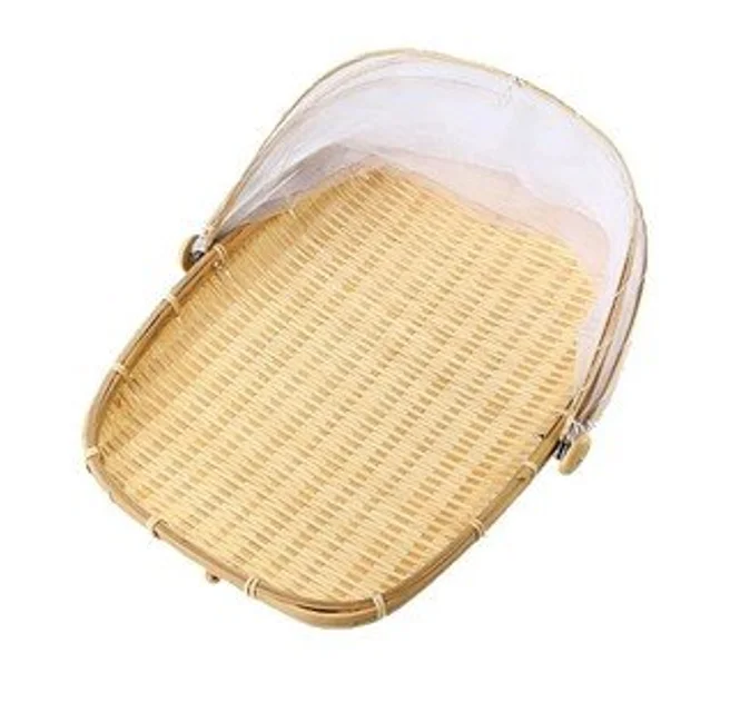 Bamboo Tray With Net Cover - Dish Cover In Round/rectangle Shape ...