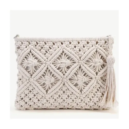 Buy Handcrafted Clutch Bag With Sling Blush Grey Macrame Bag Online –  Okhaistore