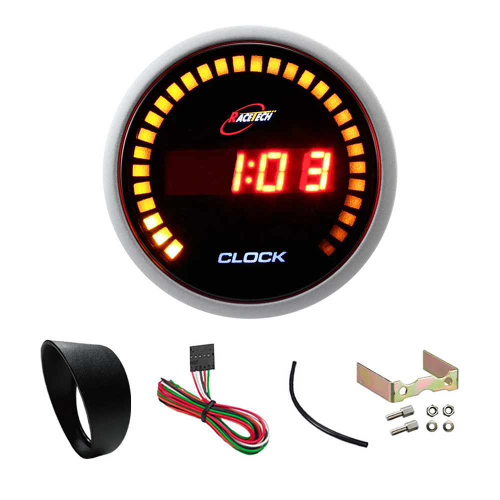 Geneic Thermomètre de voiture avec rétroéclairage Fonction Horloge Numérique de Voiture Électronique Température Intérieur LCD Jauge 