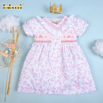 Gorgeous geometric floral hand smocked baby dress OEM ODM embroidery wholesale smocked dresses - BB2577