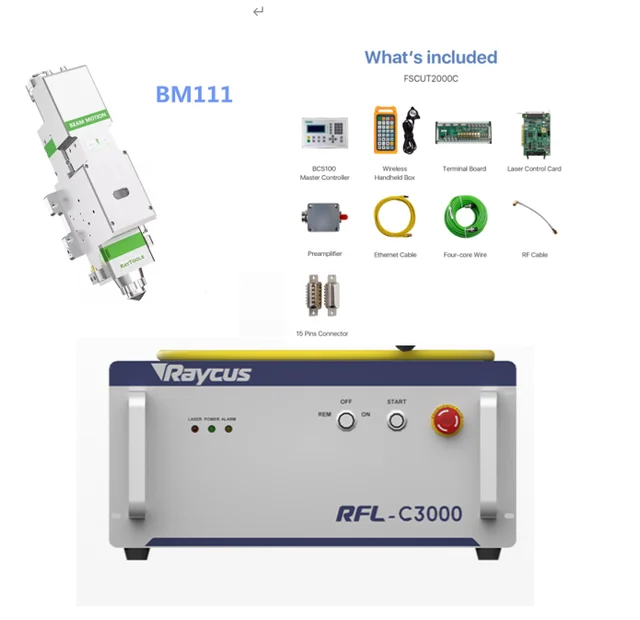 Whole Set Of Fiber Laser Source 3000W Raycus Fiber Laser Source +BM111+Fscut2000 + bcs100 Metal Cutting