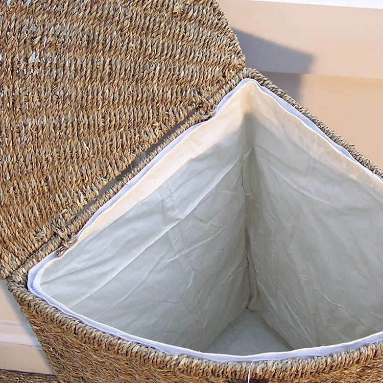 Large Seagrass Corner Linen Laundry Basket With Lid,Seagrass Storage