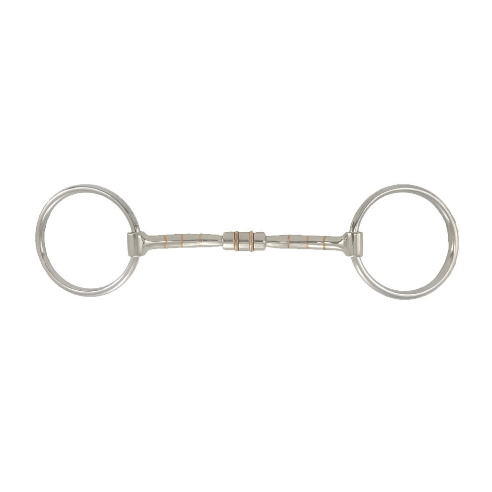 Pelham Snaffle Horse Bit Curvedmouth with Roller&Copper inlays 449SS 