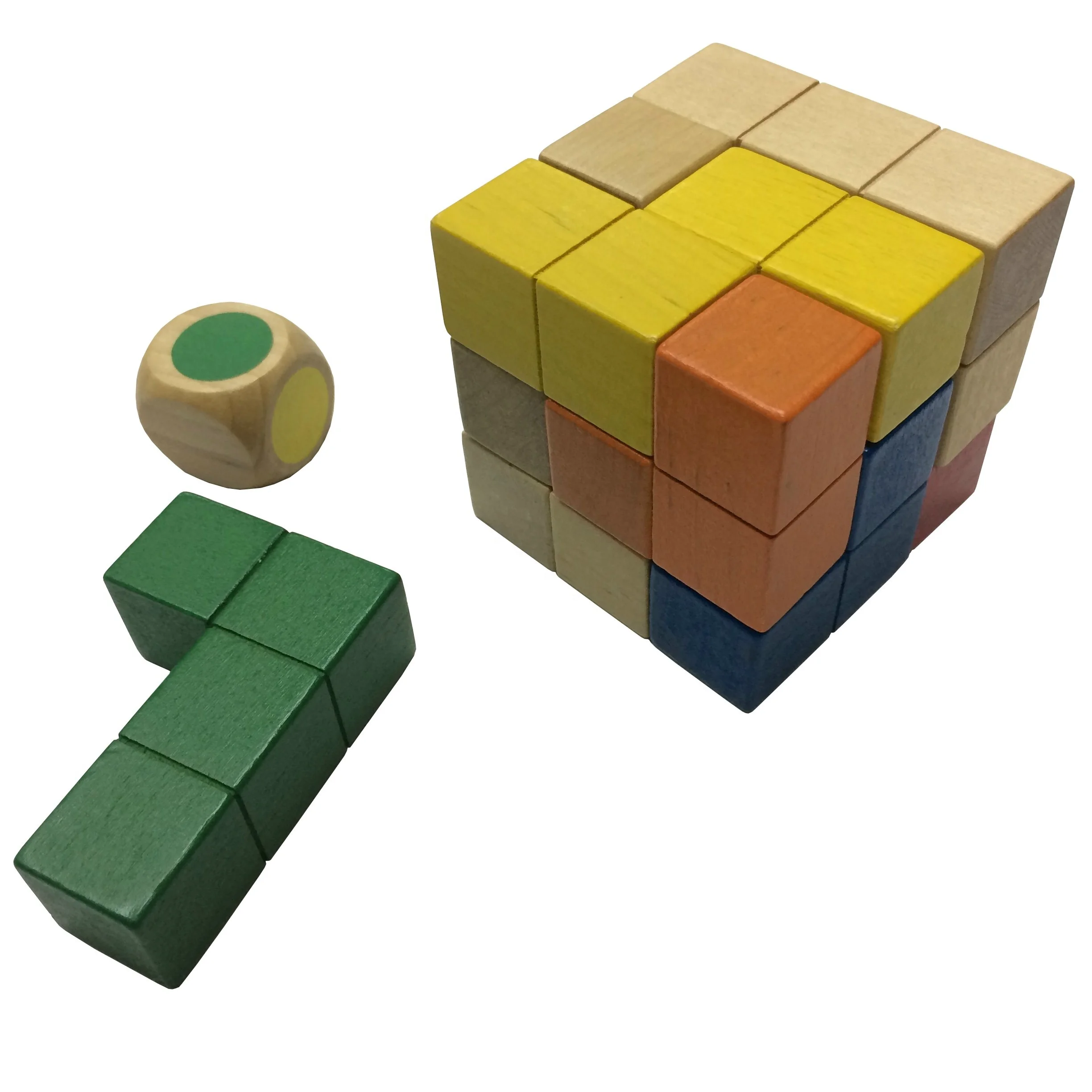 Challenging Kids Wooden Intelligence 3D Brain Teaser IQ Cube Puzzle with Dice