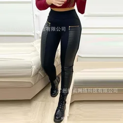 Лидер продаж, классические брюки из искусственной кожи с контрастными булавками, модные брюки для женщин на осень и весну 2021