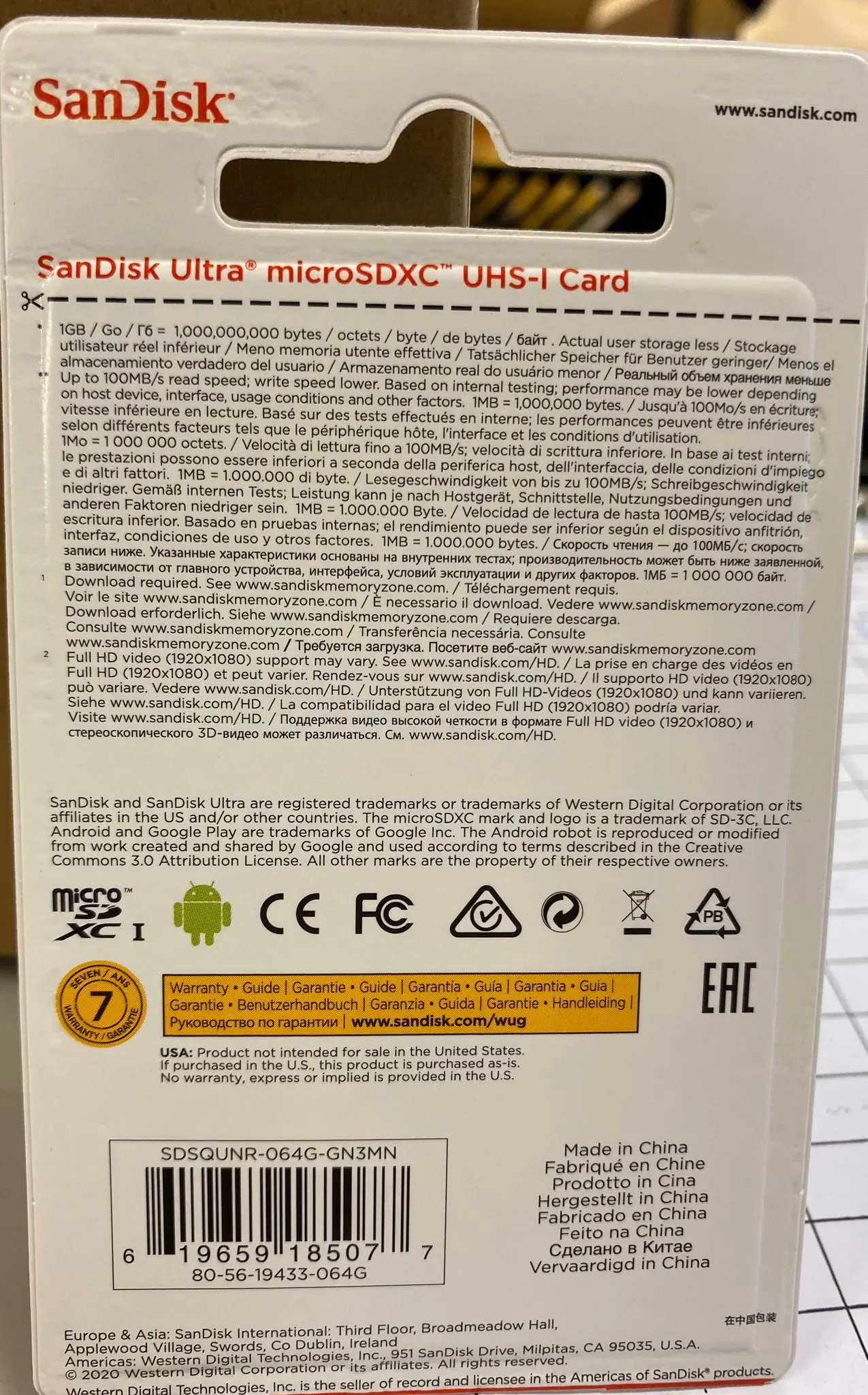 100 Original Sandisk Ultra 100mb/s Sdsqunr 64gb Memory Micro Sd Card