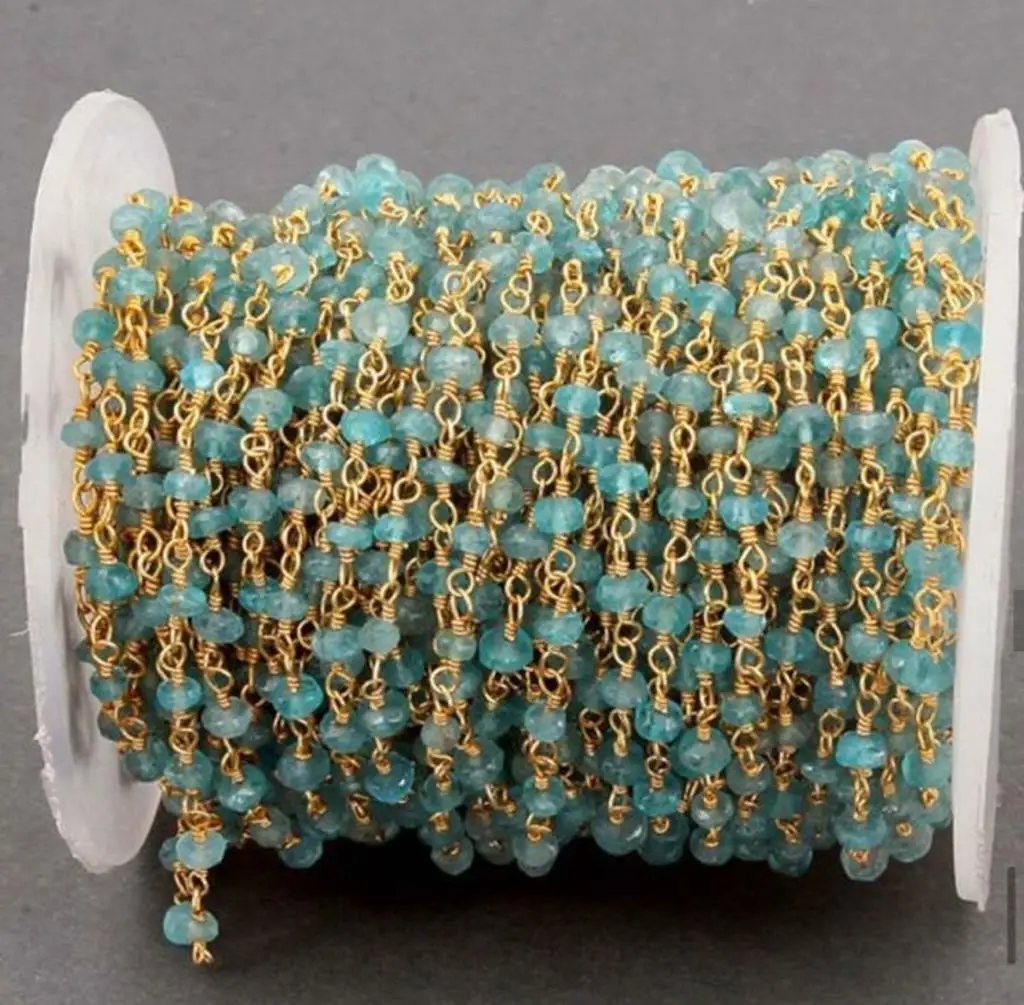 Wholesale Wire Wrapped Gemstone Chain Natural Aqua Chalcedony Stone Diy