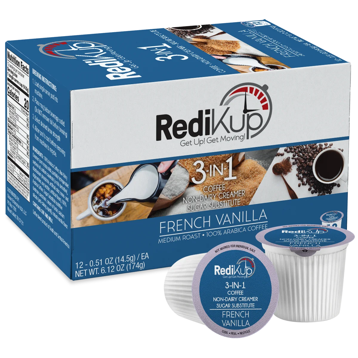 RediKup 3-N-1 French Vanilla Coffee Pods 12 Ct. French Vanilla Creamer Recyclable Coffee Pods