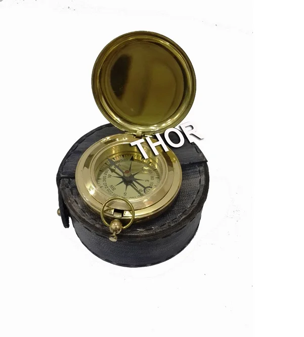 Sundial Compass Solid Brass Sundial Nautical Push Button Pocket