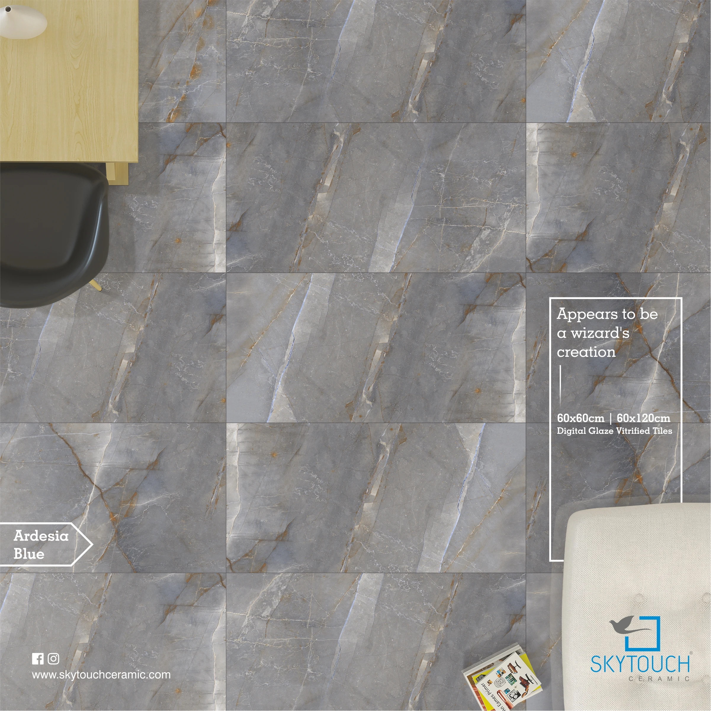 Luxury Floor Decor Interior Floor Tiles Glossy Blue Ceramic and Porcelain Tiles Interlocking Ceramic Floors for Home Hotel