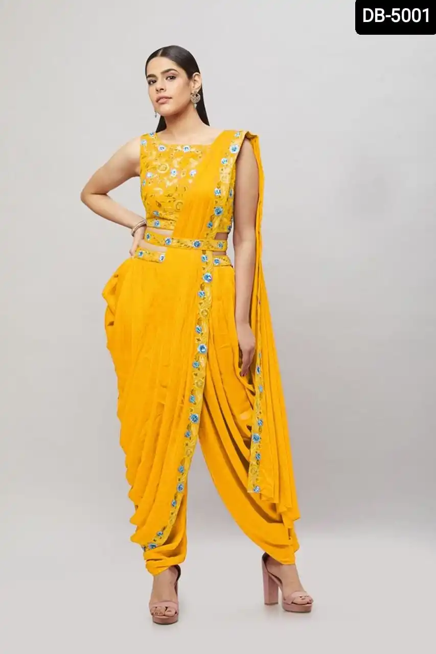 Blossom Mustard & White Dhoti Saree | Dhoti saree, Dhoti, Saree