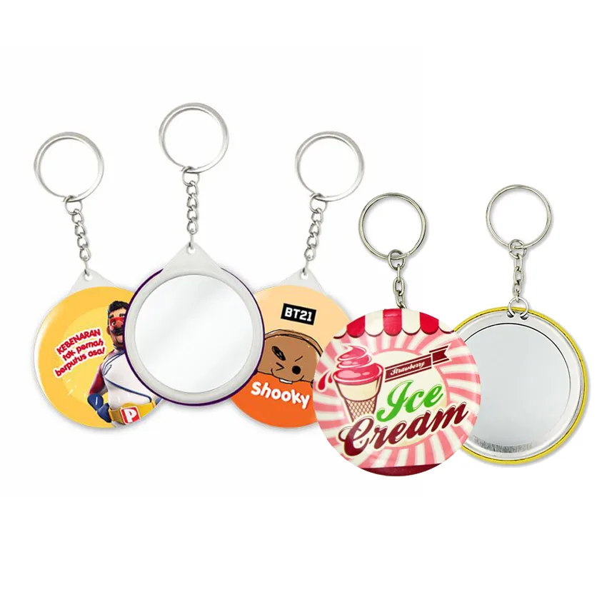 Wholesale Keychain mirror button tin badge/58mm round key chain with mirror/blanks  for lapel pins From m.