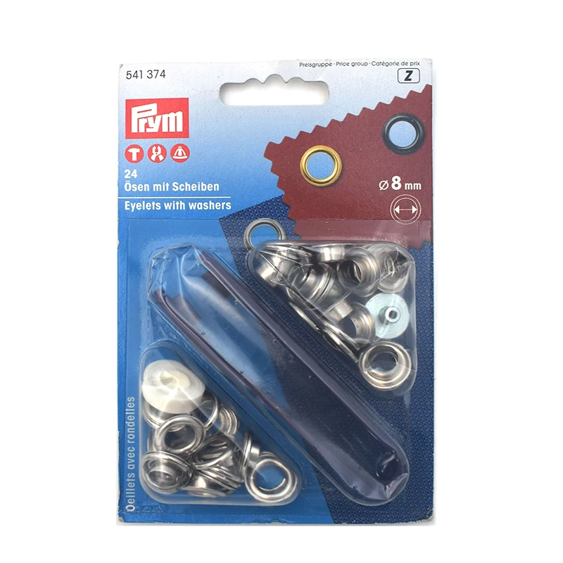 Prym 541374 Silver Curtain Garment Eyelets with Washers 8mm Pack of 24 for Laces and Handicrafts